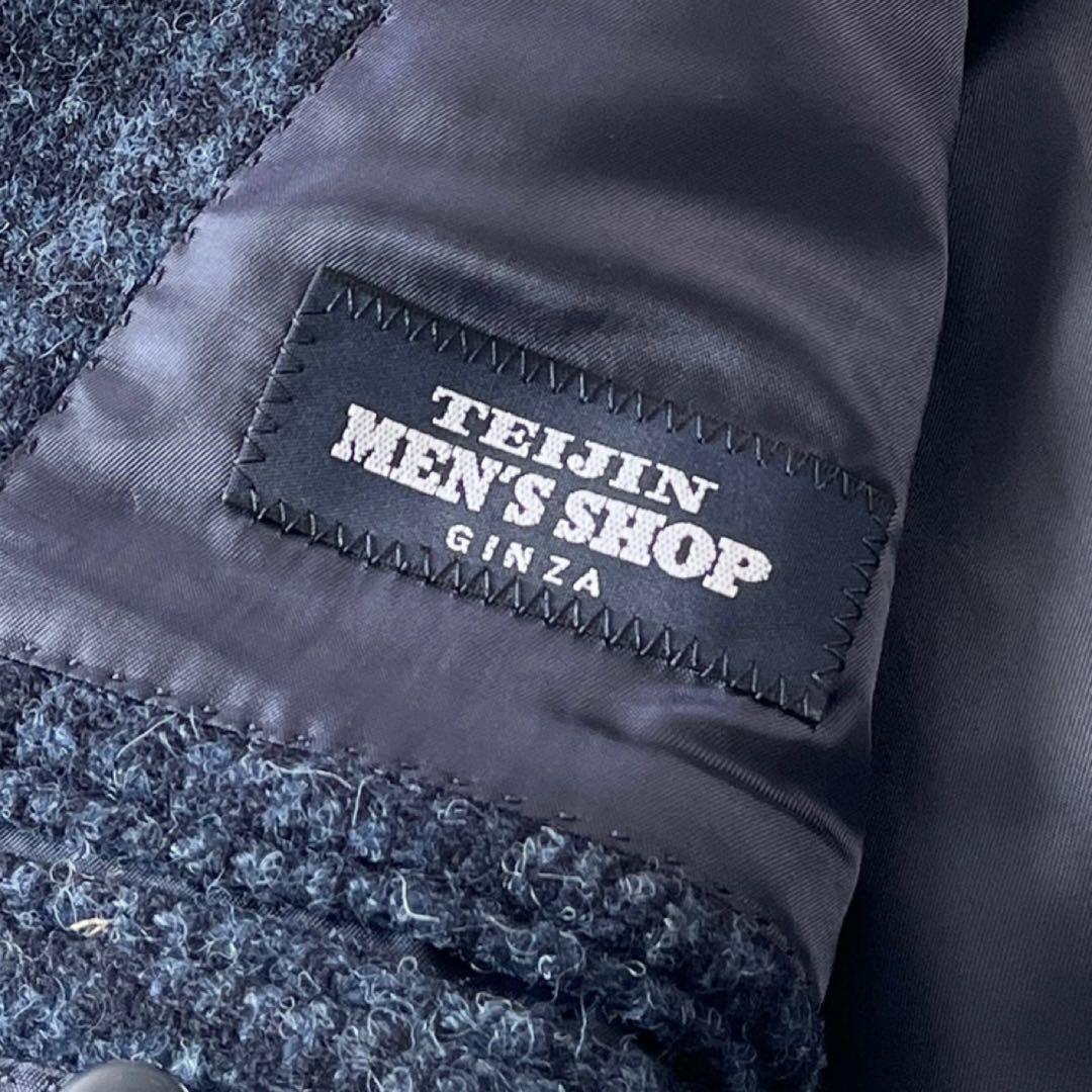 ハリスツイード テイジン テーラードジャケット M相当 グレンチェック ネイビー