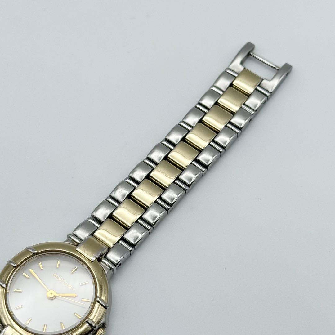 ✨新品電池・稼働✨サンローラン 腕時計 クォーツ ラウンド コンビ 3針時計