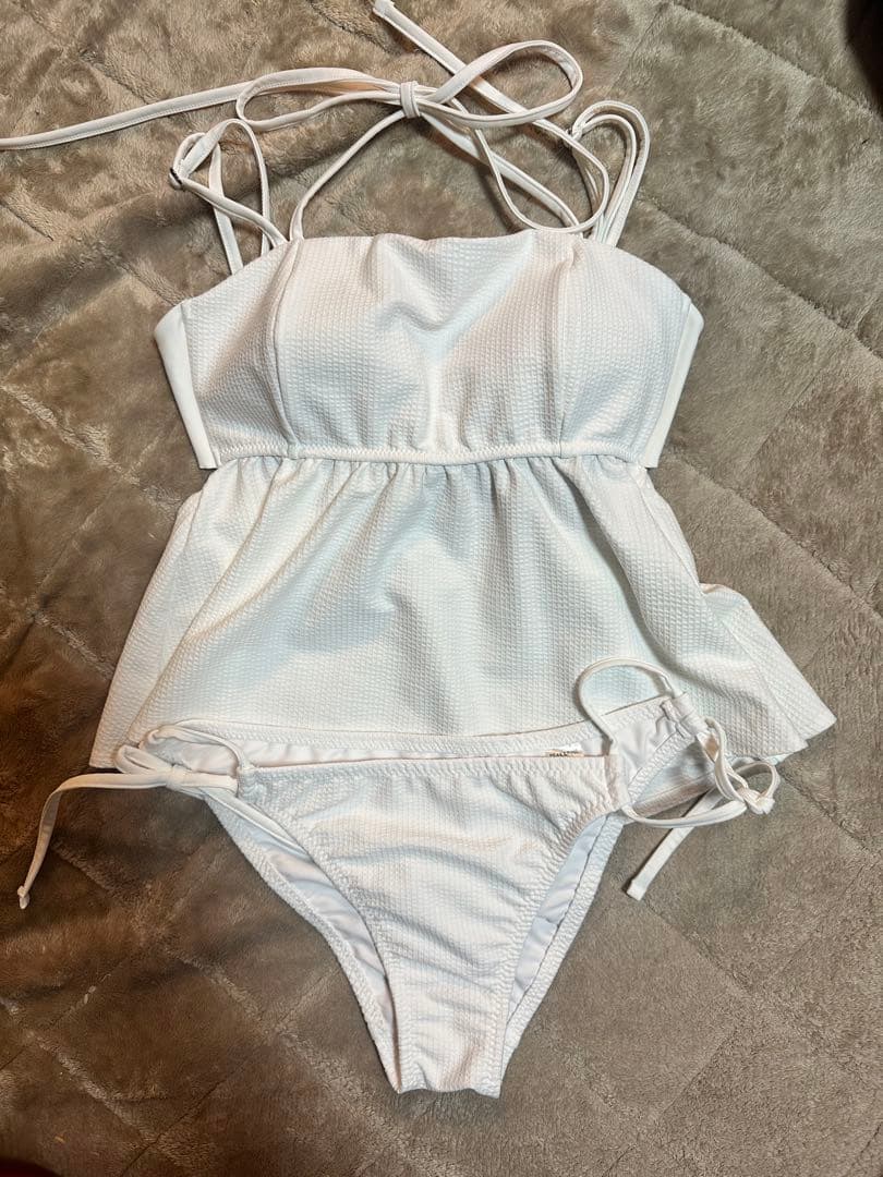 peak&pine 無地チョーカー風リボンベアトップビキニ/ベアキニ　ホワイト