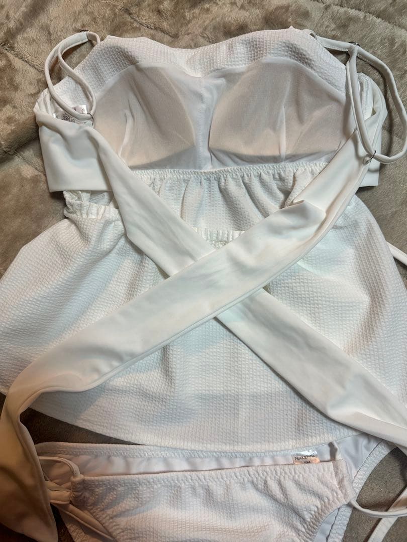 peak&pine 無地チョーカー風リボンベアトップビキニ/ベアキニ　ホワイト