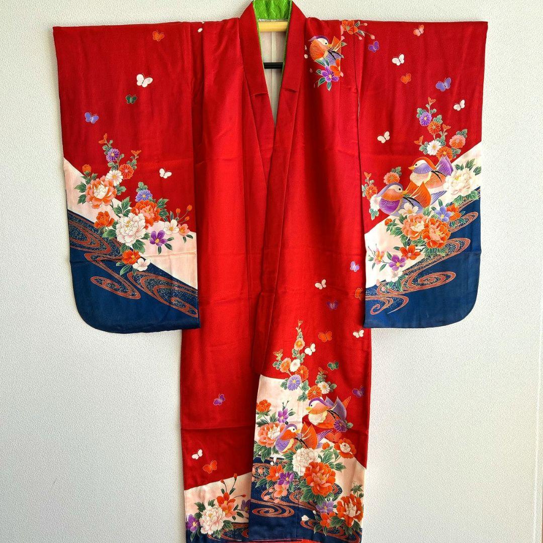 七五三　7歳　女の子　着物フルセット　小物セット　赤×紺　5242