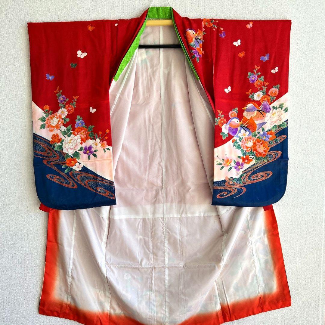 七五三　7歳　女の子　着物フルセット　小物セット　赤×紺　5242