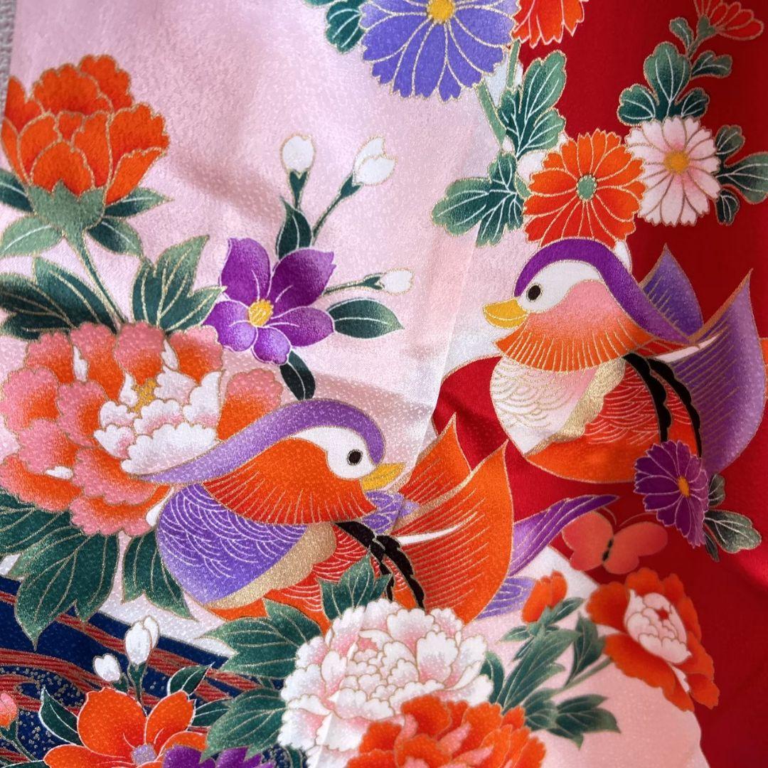 七五三　7歳　女の子　着物フルセット　小物セット　赤×紺　5242