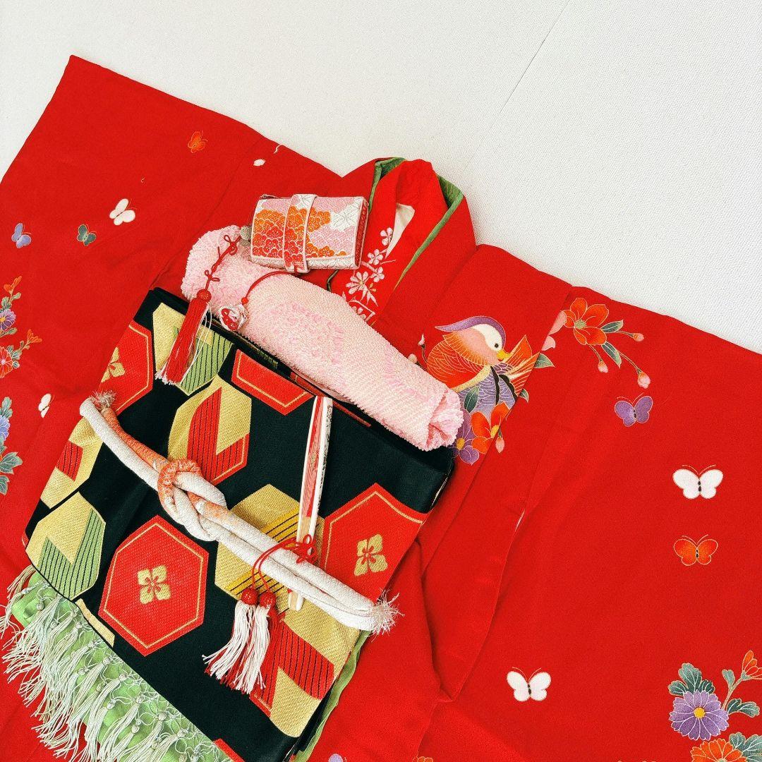 七五三　7歳　女の子　着物フルセット　小物セット　赤×紺　5242
