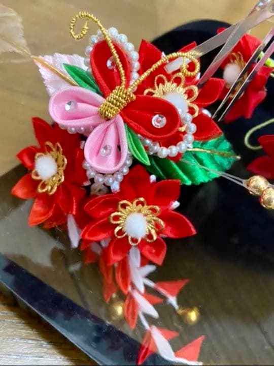 専用　新品　七五三　簪　つまみ細工花簪　Uピン簪