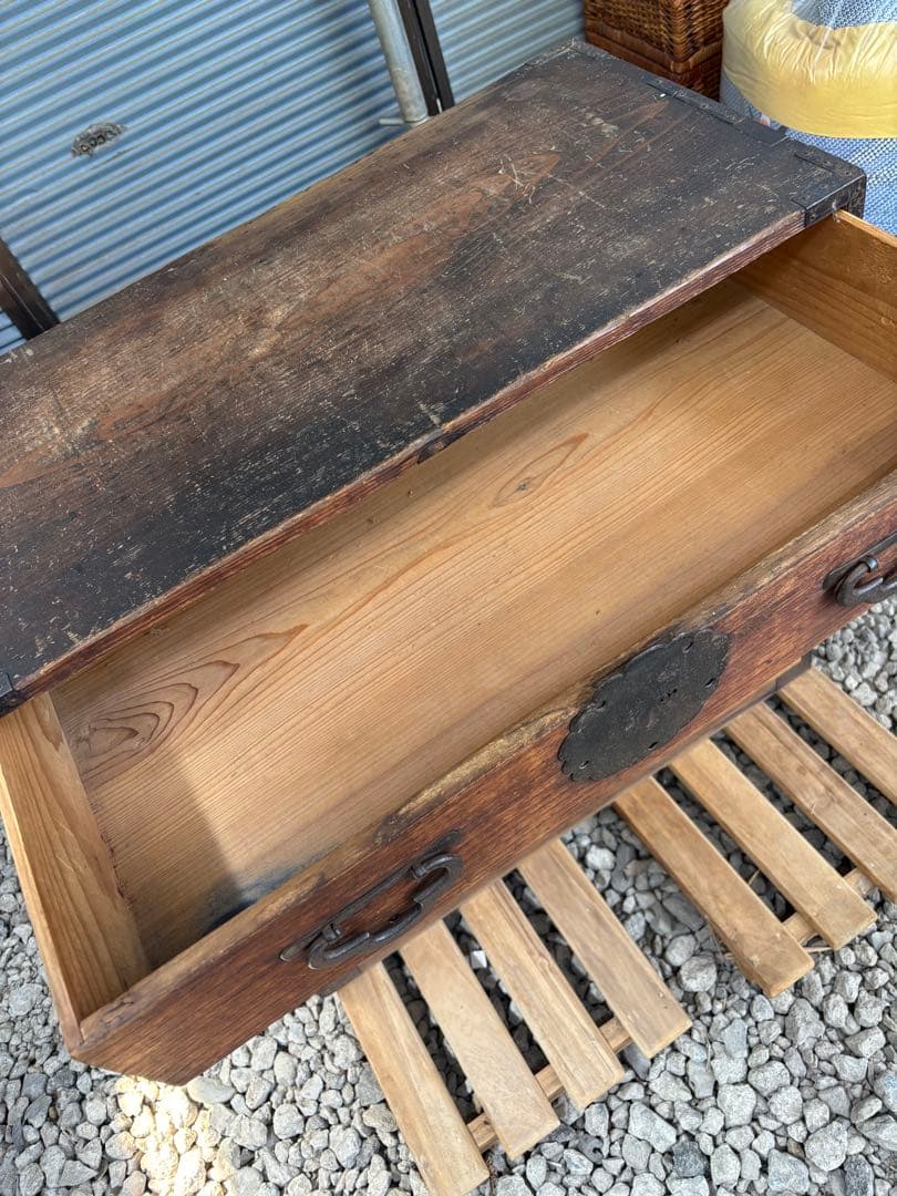 【最終価格】木製 茶箪笥 金具付き　レトロ家具　アンティーク