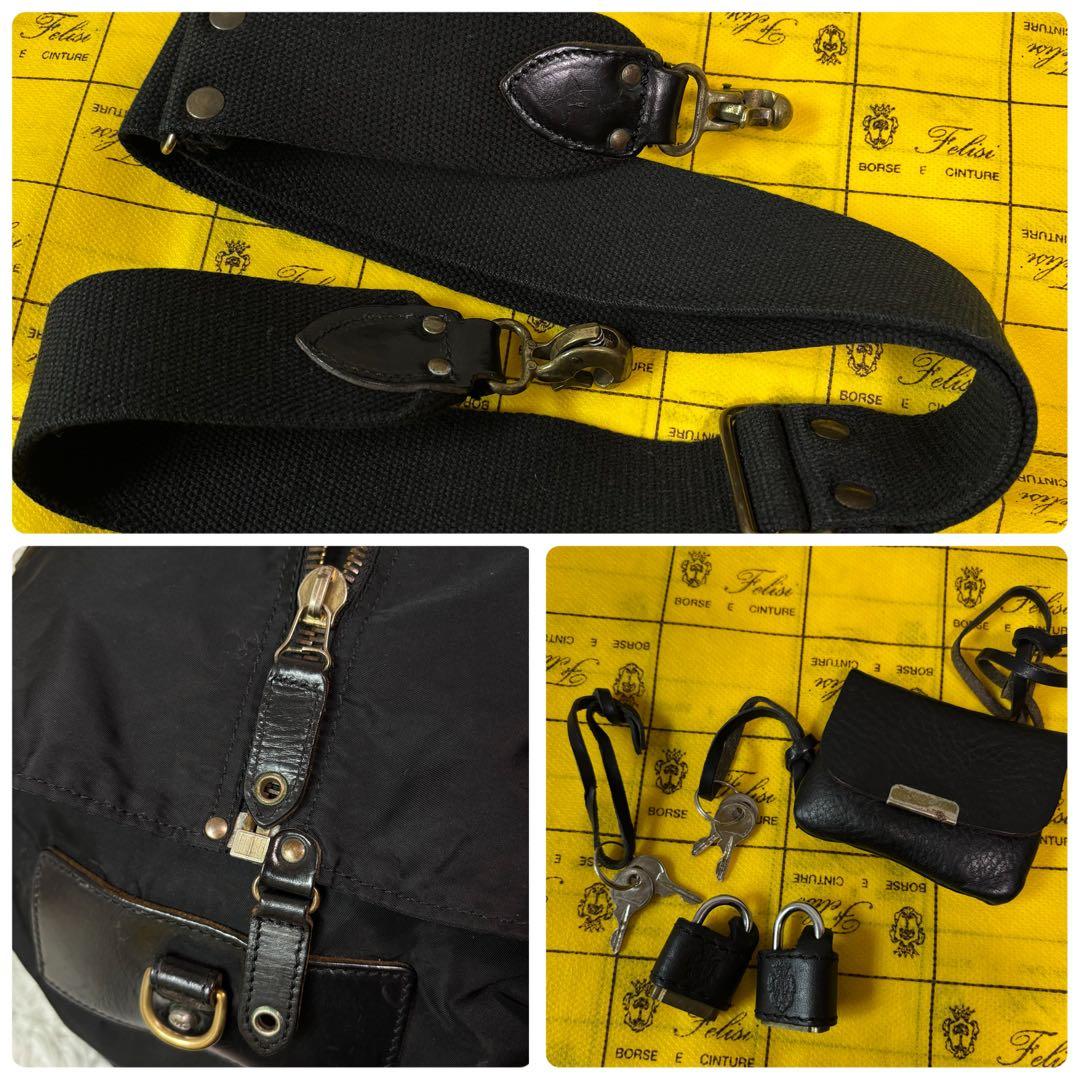 極美品✨フェリージ ボストンバッグ 2way 大容量 レザー×ナイロン P3 黒