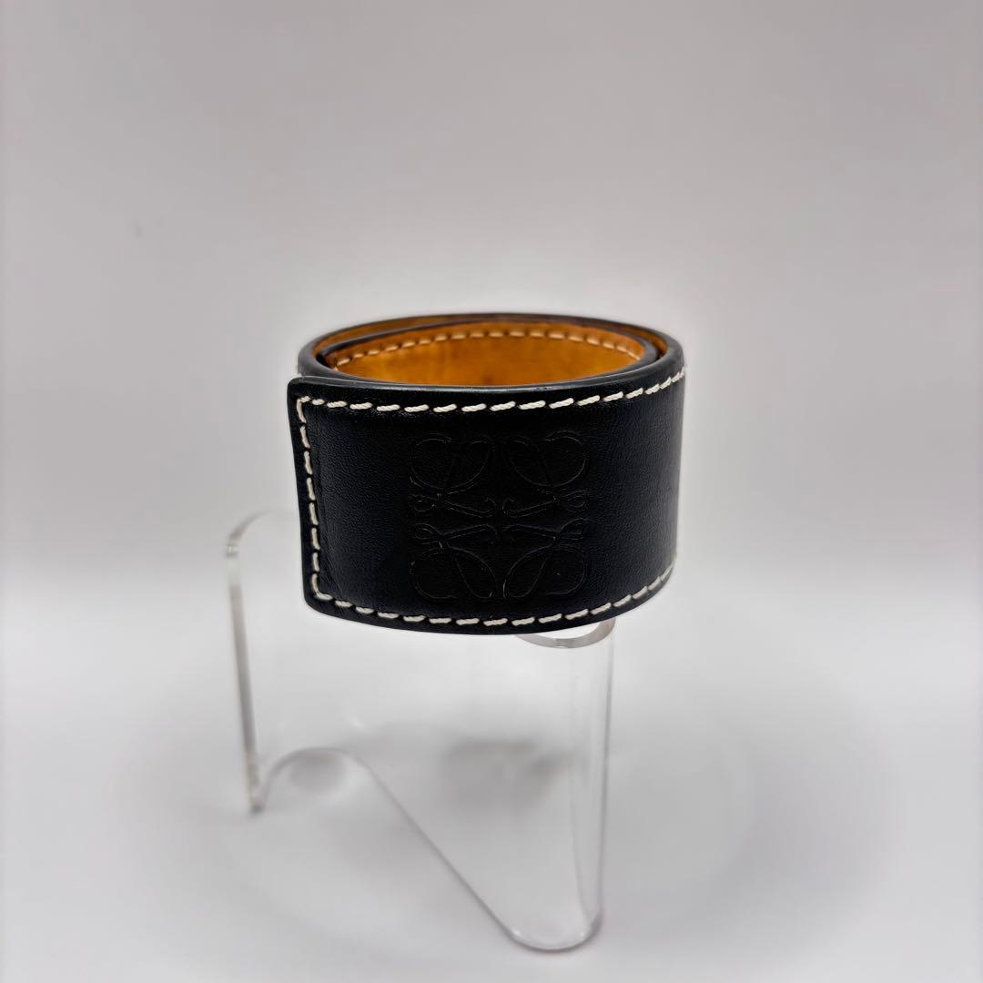 LOEWE バングル　ブラック　アナグラム　スラップ　レザー　型押し　ロエベ