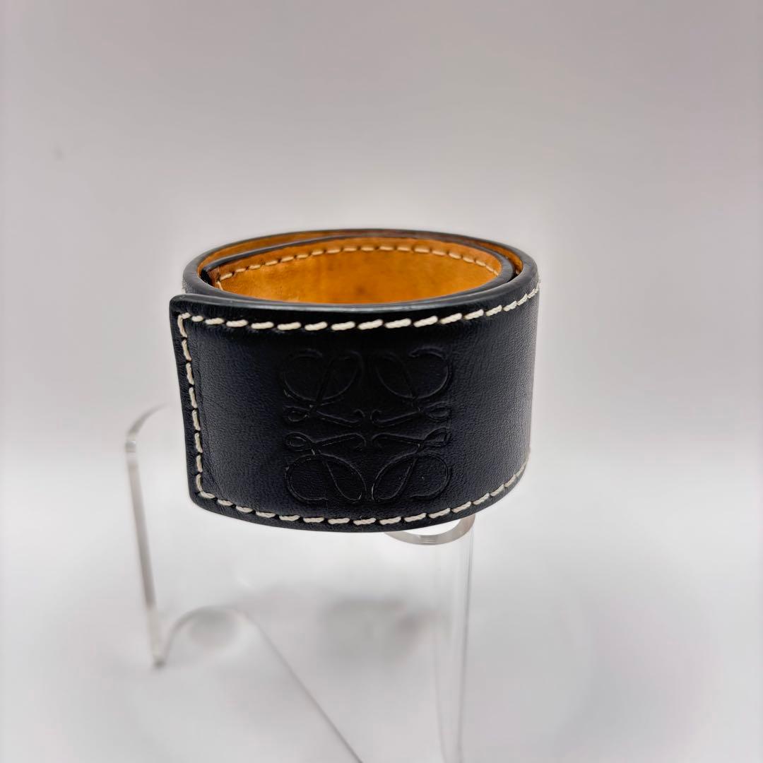 LOEWE バングル　ブラック　アナグラム　スラップ　レザー　型押し　ロエベ