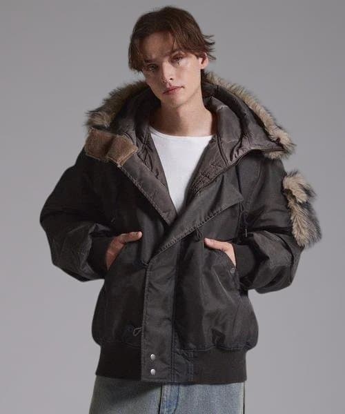【GRANCY】ファーポケットデザインフェードN2Bジャケット　ブラウンM