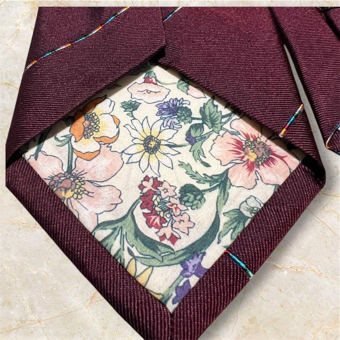 極美品⭐️Paul Smith バーガンディ ストライプ ネクタイ　現行タグ