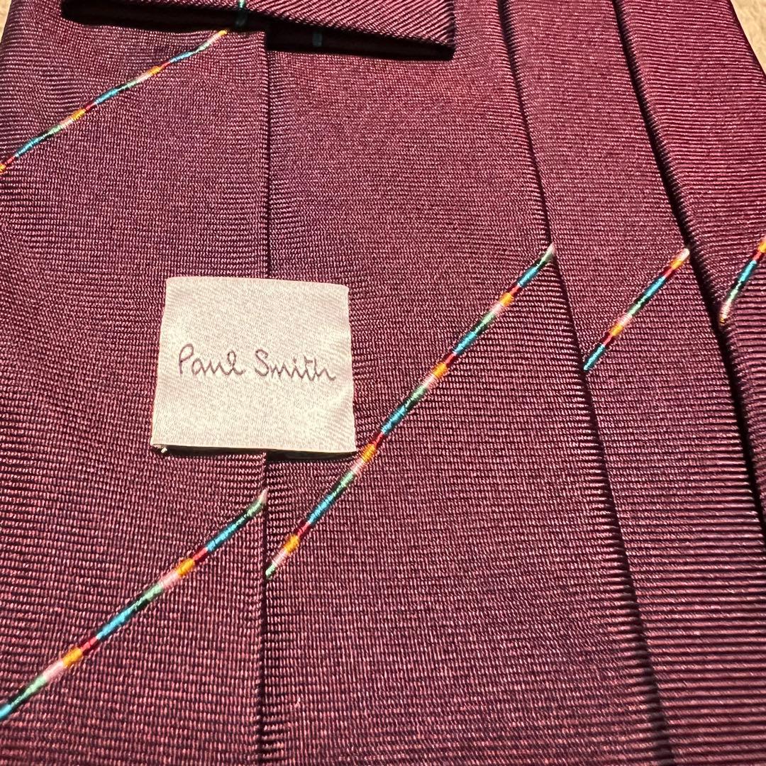 極美品⭐️Paul Smith バーガンディ ストライプ ネクタイ　現行タグ