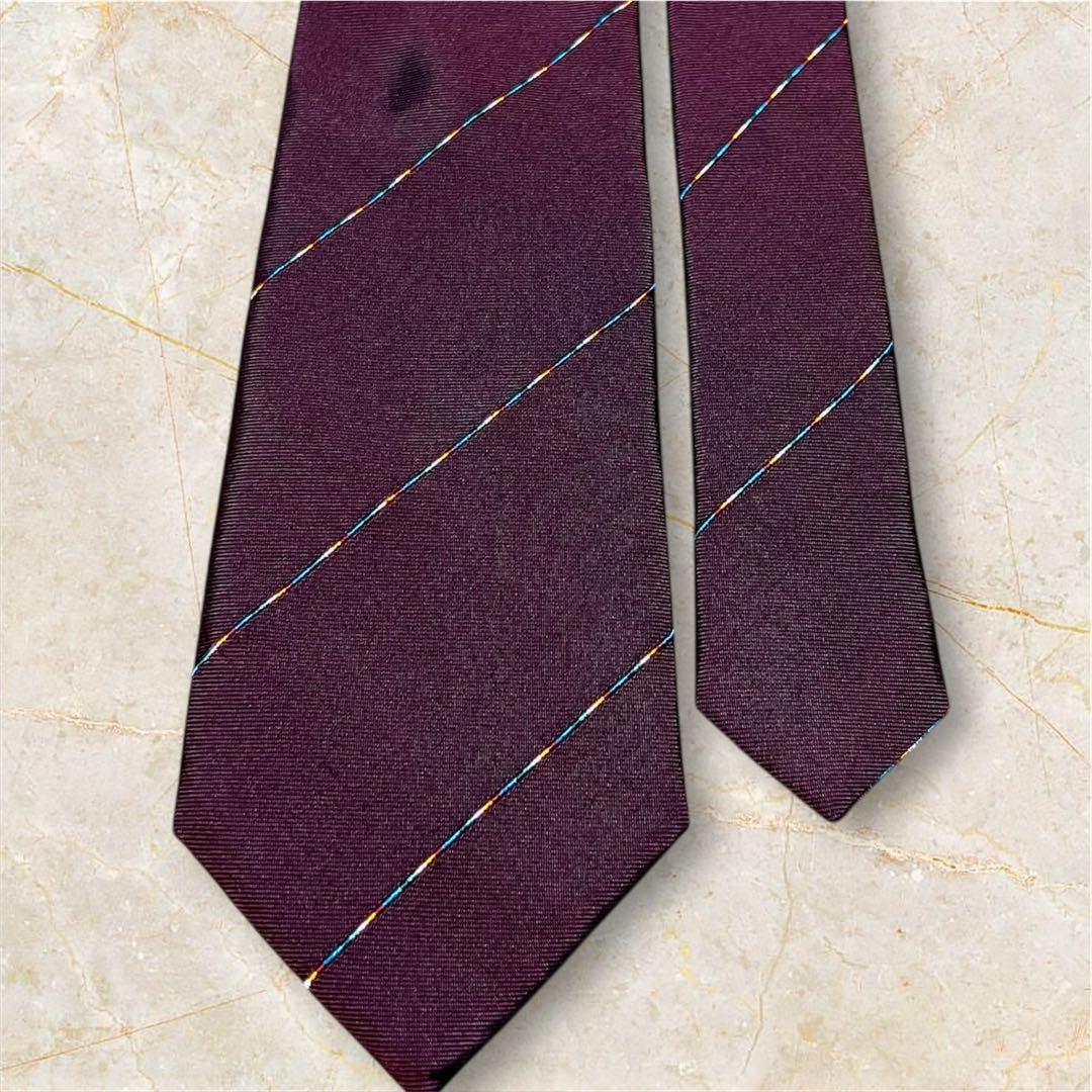 極美品⭐️Paul Smith バーガンディ ストライプ ネクタイ　現行タグ