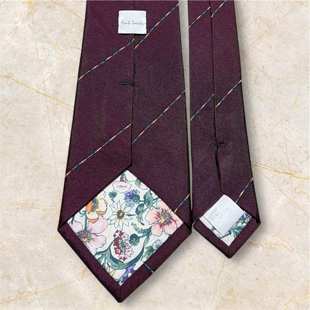 極美品⭐️Paul Smith バーガンディ ストライプ ネクタイ　現行タグ