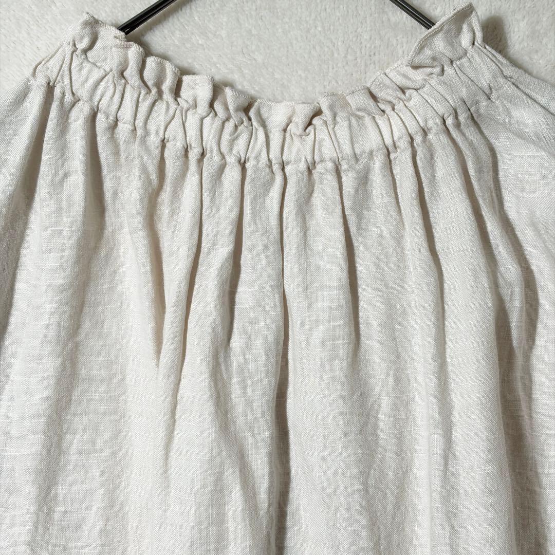 ネストローブ　リネンシャーリングネックワンピース　フリル　2way ロング　麻