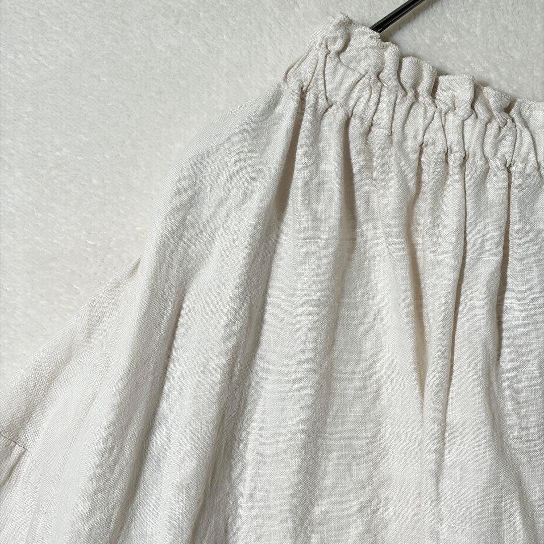 ネストローブ　リネンシャーリングネックワンピース　フリル　2way ロング　麻