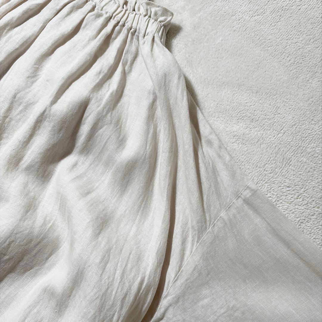 ネストローブ　リネンシャーリングネックワンピース　フリル　2way ロング　麻