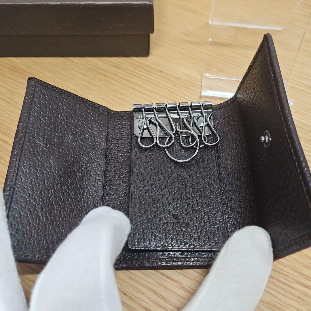GUCCI グッチ GGキャンバス 6連キーケース レザー ダークブラウン