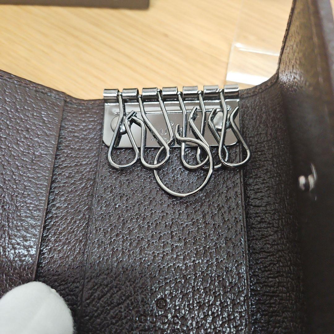 GUCCI グッチ GGキャンバス 6連キーケース レザー ダークブラウン