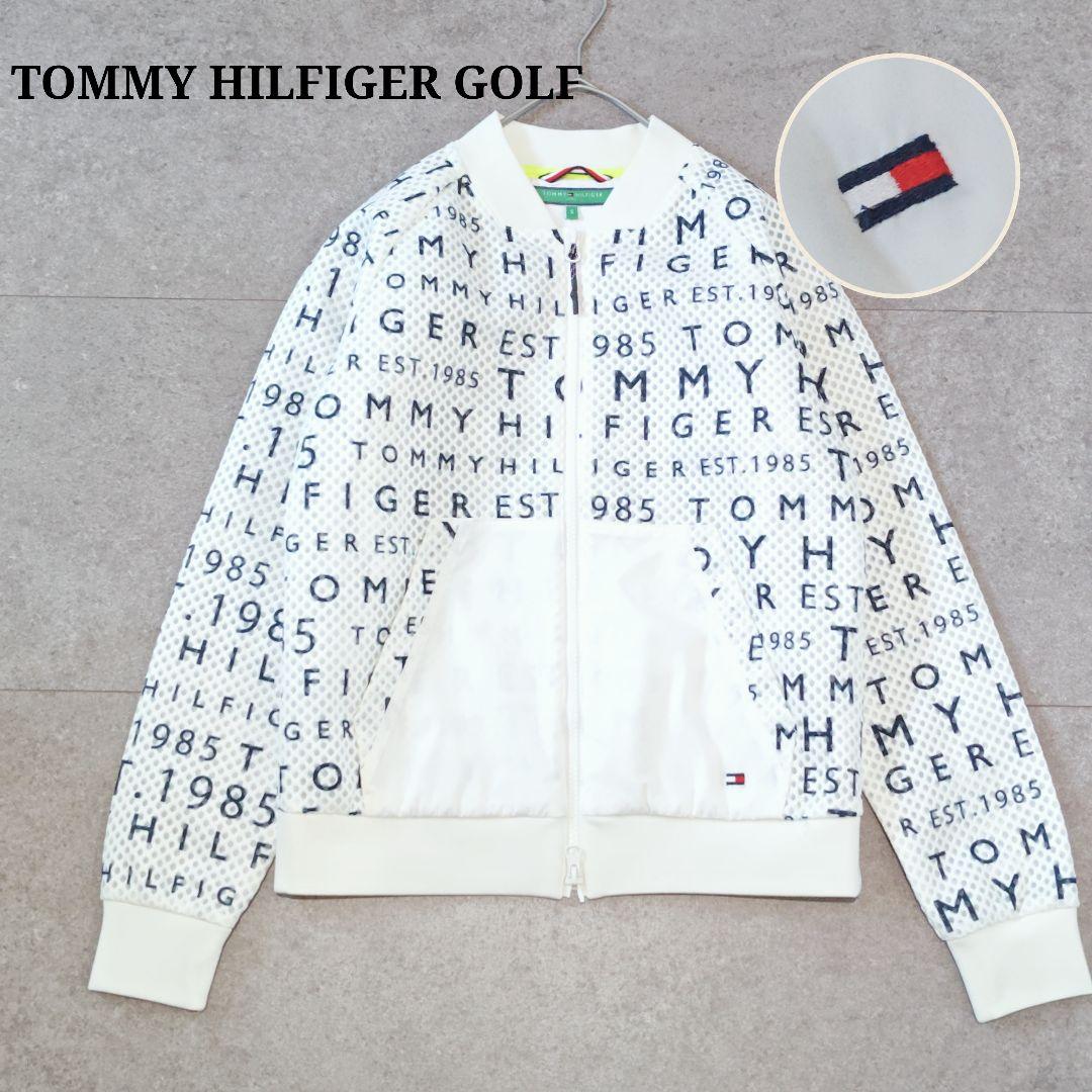 【トミーヒルフィガーゴルフ】ロゴ総柄メッシュブルゾン ジャンパー 袖リブ ゴルフ