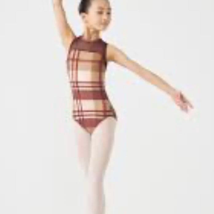 チャコット　レオタード　キッズ　チェック柄　ハイネック