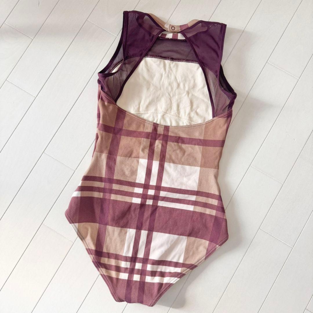 チャコット　レオタード　キッズ　チェック柄　ハイネック