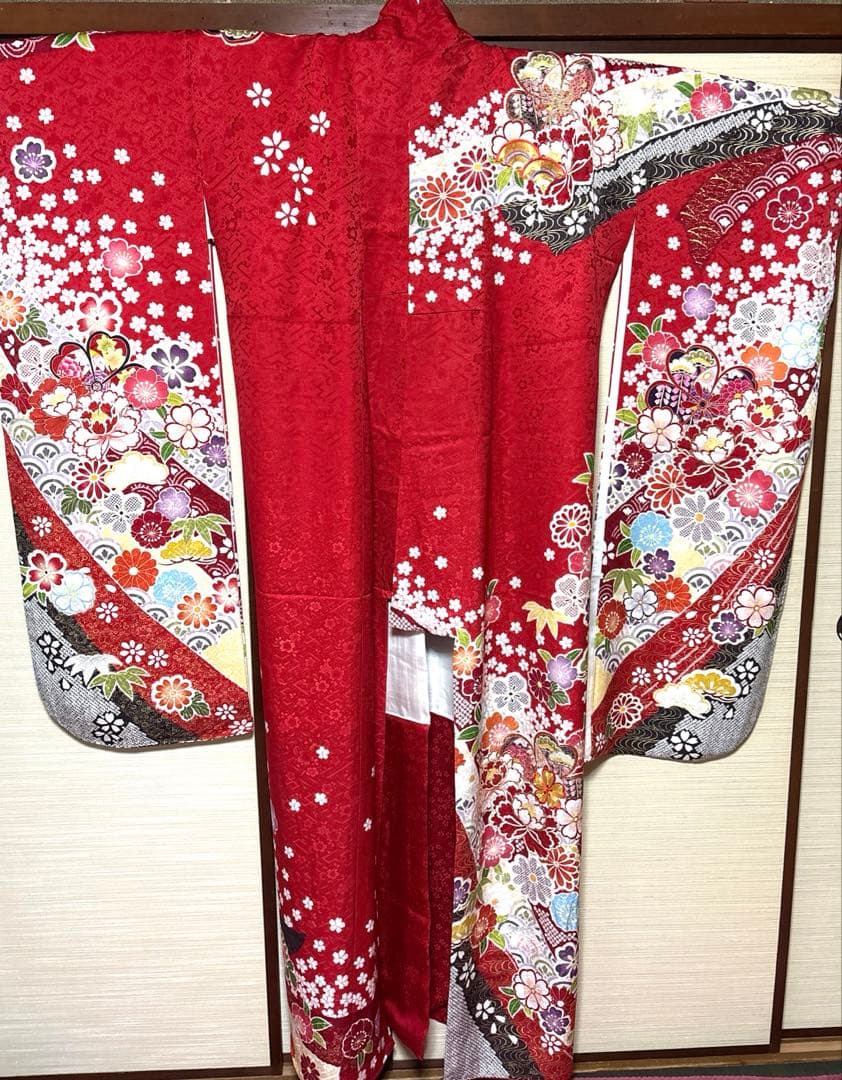 aigoozhujie 赤 桜 牡丹 熨斗 振袖 身丈158