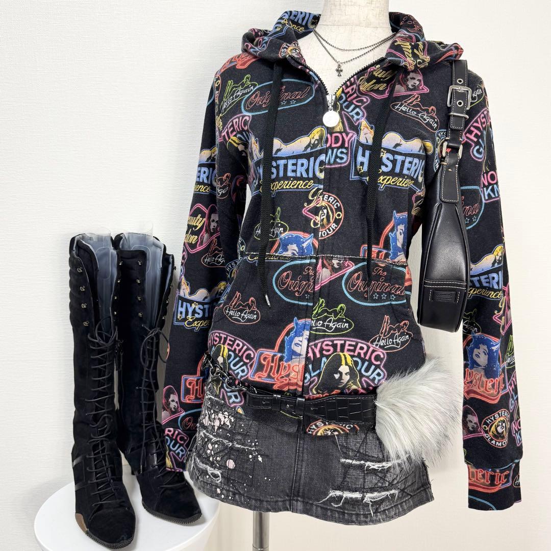 y2k❤️HYSTERIC GLAMOUR ヒスガール ネオンロゴ ジップパーカー