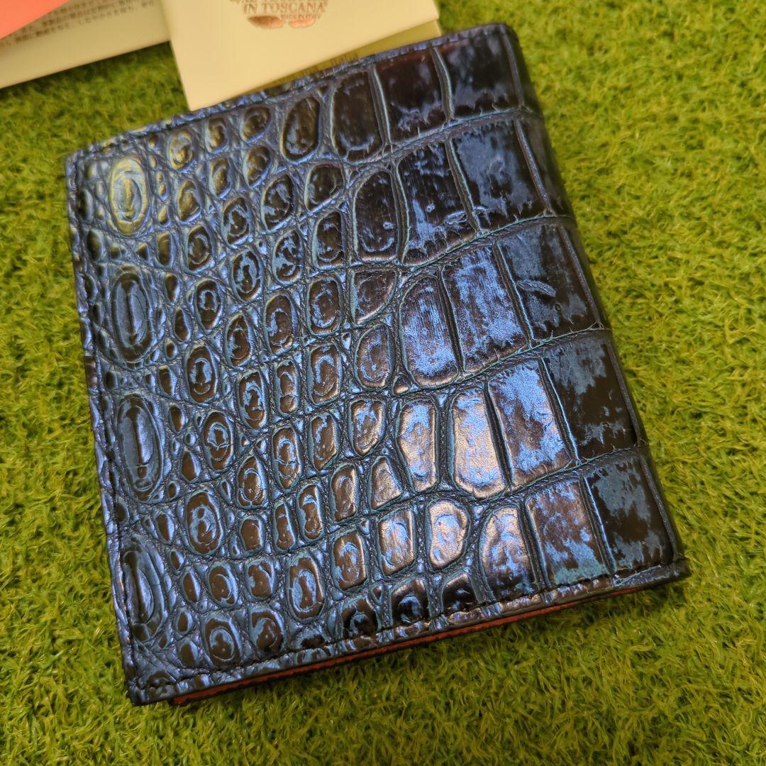 [Xmas値下]クロコダイルレザー 二つ折り財布 オレンジ ※規制対象外 未使用