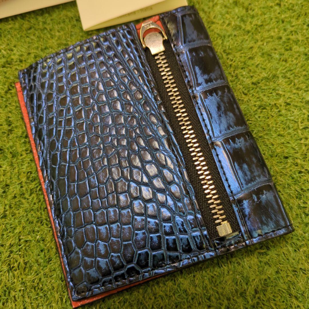 [Xmas値下]クロコダイルレザー 二つ折り財布 オレンジ ※規制対象外 未使用