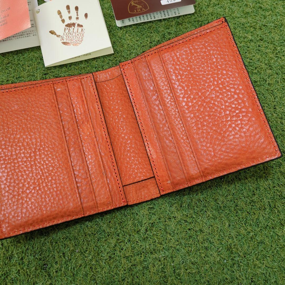 [Xmas値下]クロコダイルレザー 二つ折り財布 オレンジ ※規制対象外 未使用