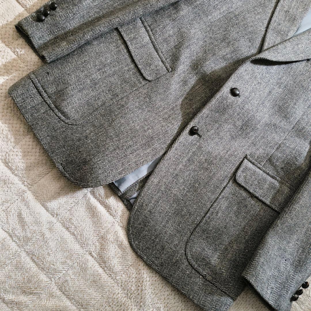 XL相当 テーラード ヘリンボーン エルボーパッチ くるみボタン