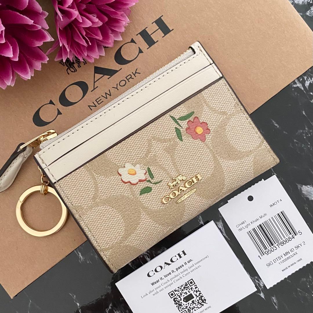 新品 COACH コーチ ケース 小銭入れ財布 花柄 ホワイト