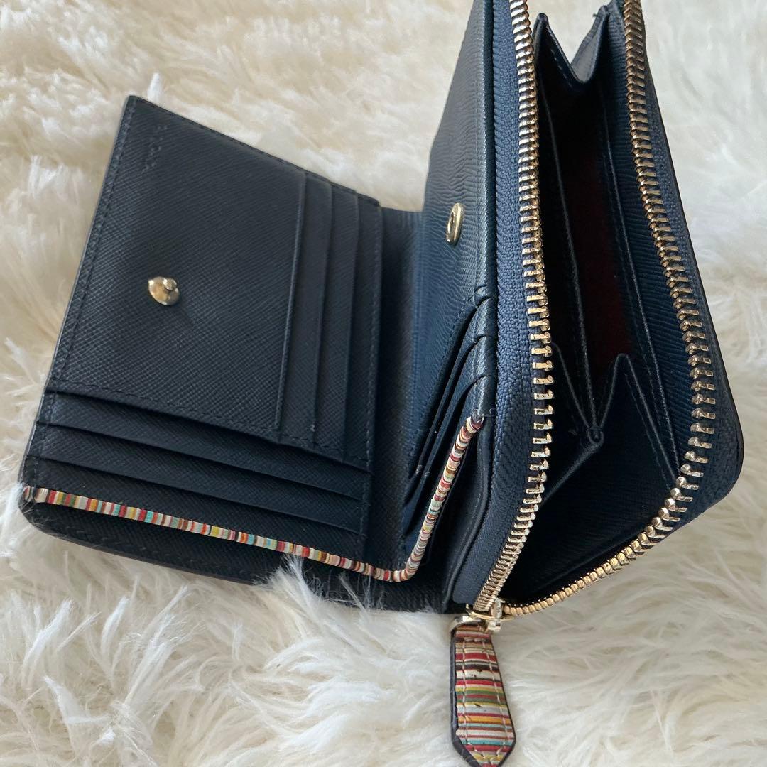 美品　Paul Smith ポールスミス　二つ折り財布　ネイビー　牛革　多機能