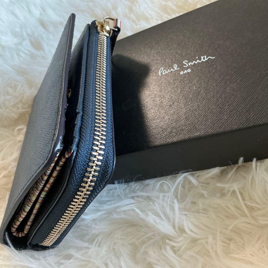 美品　Paul Smith ポールスミス　二つ折り財布　ネイビー　牛革　多機能