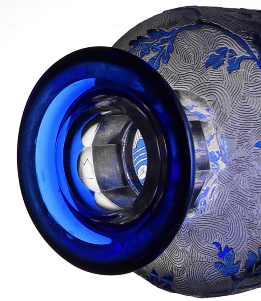 ヴァル・サン・ランベール コバルトブルー被せアシッドエッチング 植物文様香水瓶