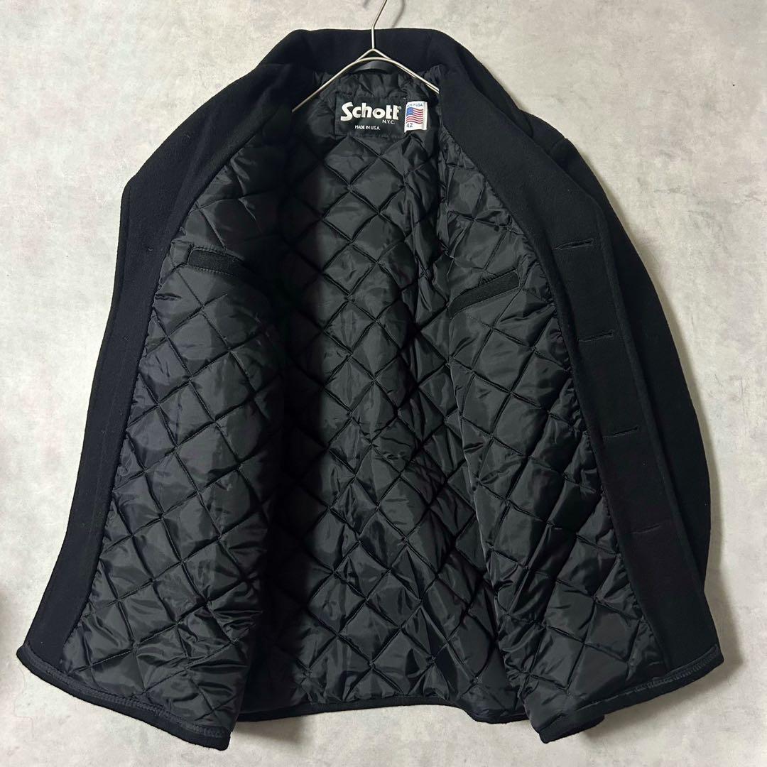 美品 ショット メルトンウール ピーコート 42 XL 米国製 シングル 黒