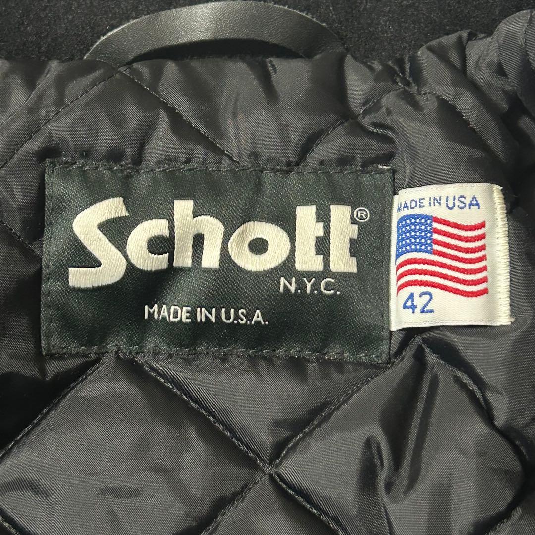 美品 ショット メルトンウール ピーコート 42 XL 米国製 シングル 黒