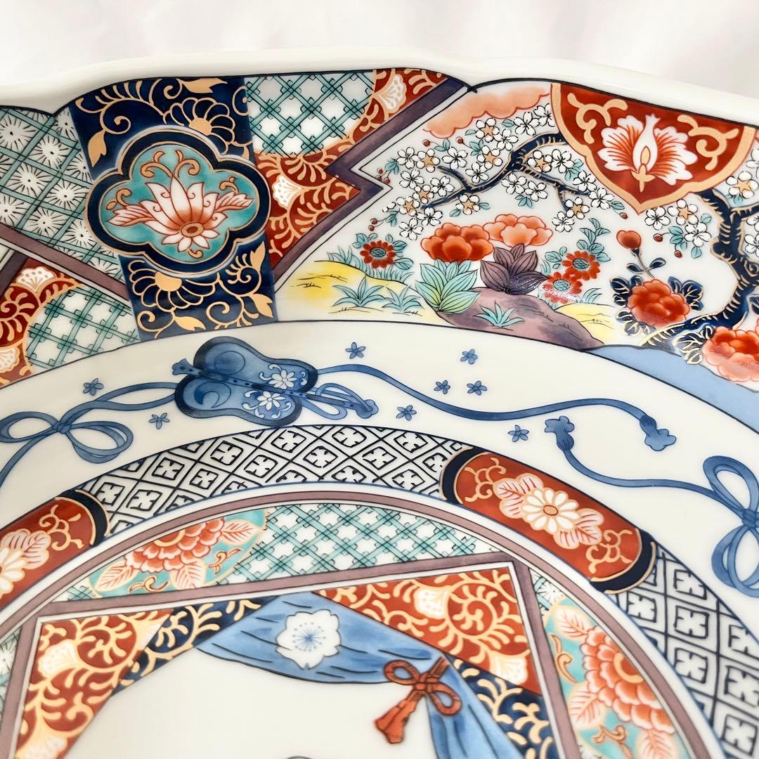 【新品・未使用】相撲力士デザインの和風皿　古伊万里 色絵 大皿　伊万里大鉢大相撲