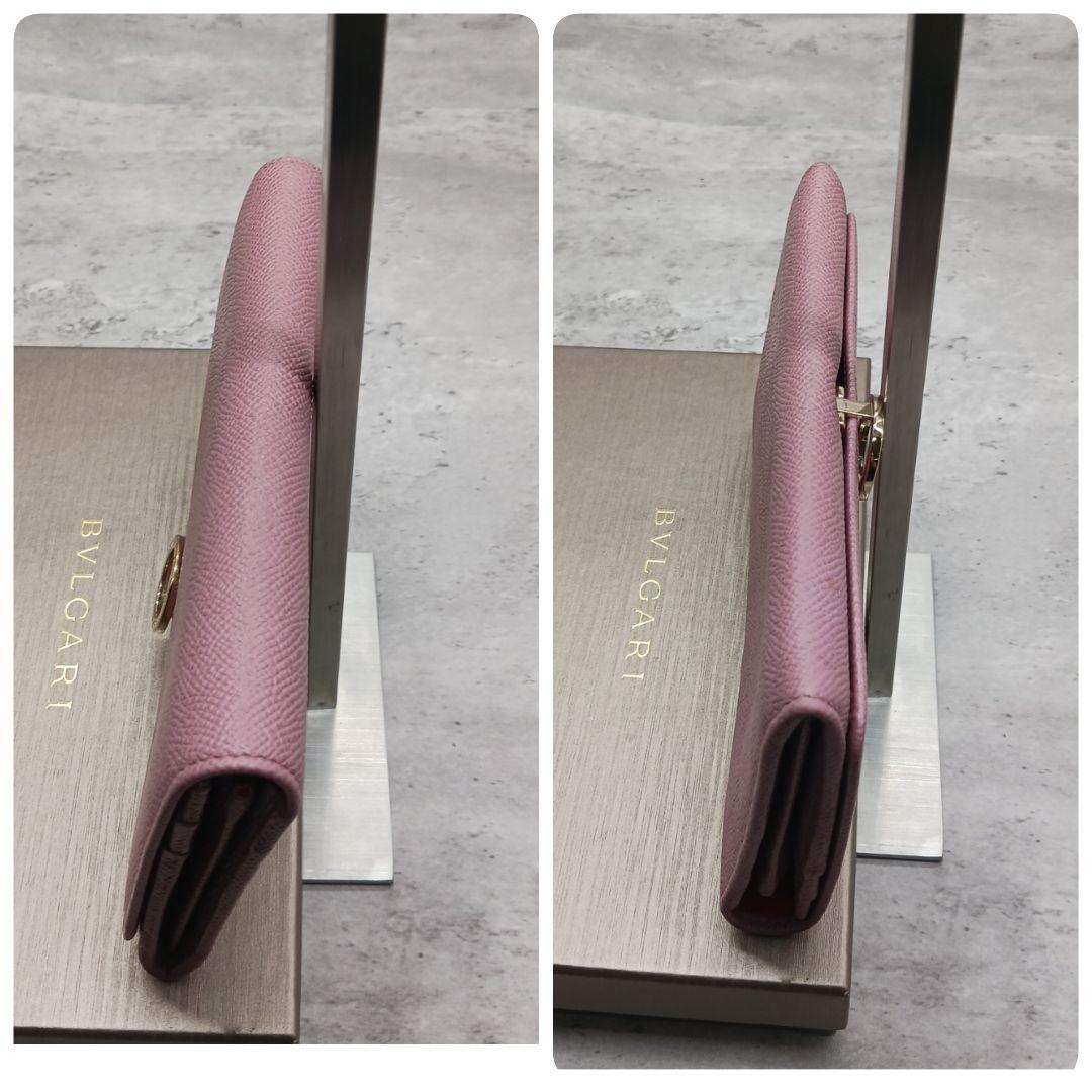 美品✨ ブルガリ レディース ロゴクリップ レザー 長財布 ダスティー ピンク