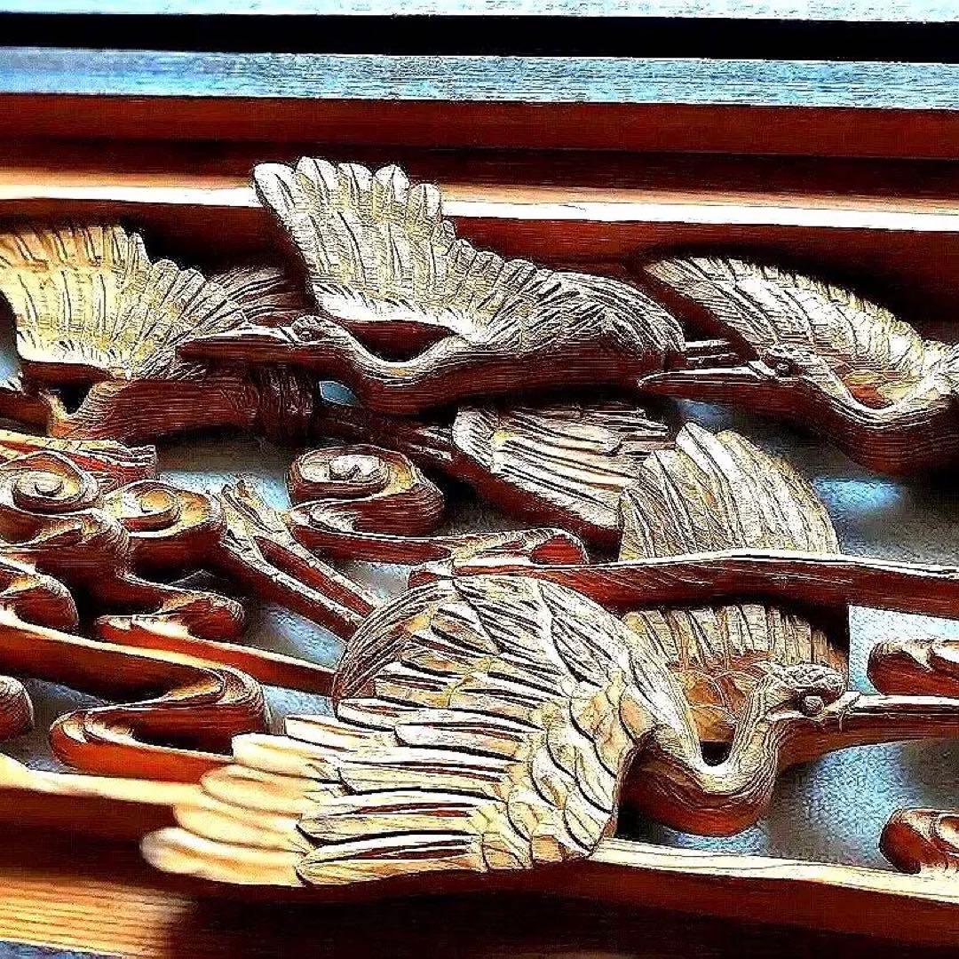 【井波彫　特殊彫り 欄間】千羽鶴 木彫り 彫刻