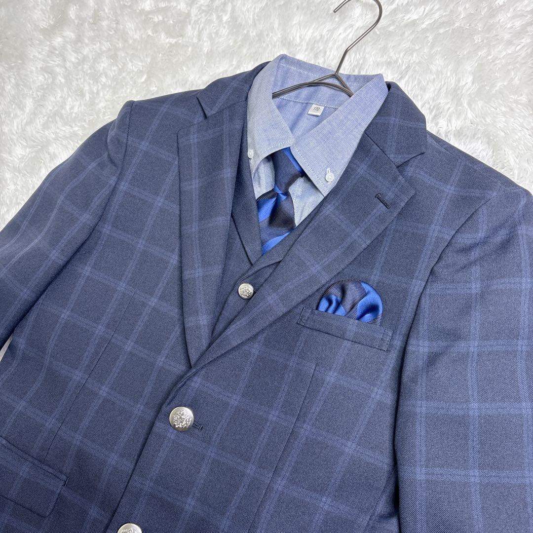 美品男の子 卒業式 WANDER FACTORY ネイビーチェックスーツ 170