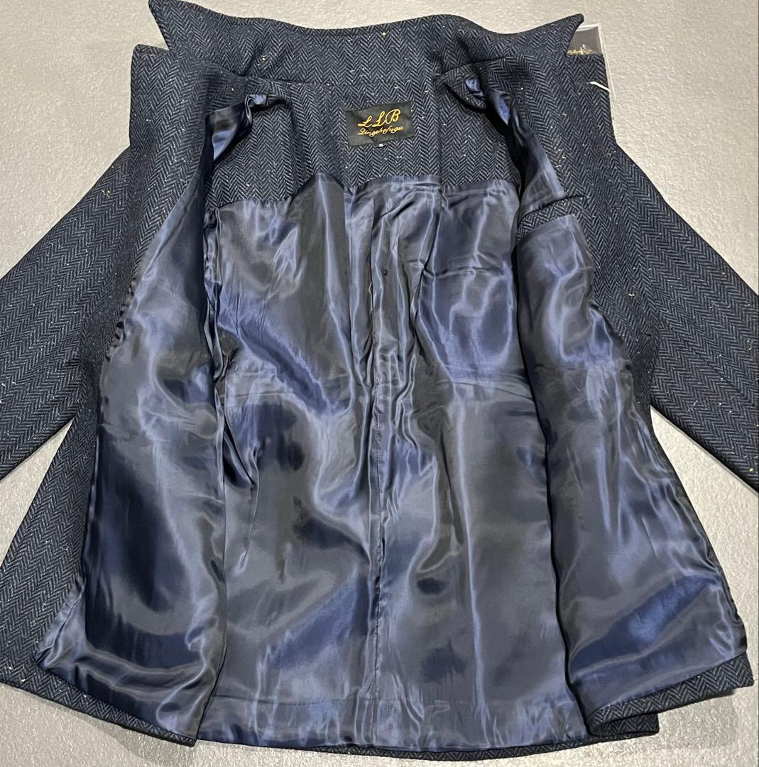 新品 ツイードウール サファリジャケット ネイビーメンズ M ヘリンボーン織り