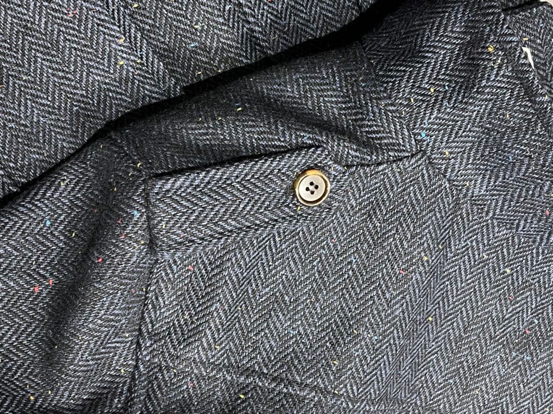 新品 ツイードウール サファリジャケット ネイビーメンズ M ヘリンボーン織り