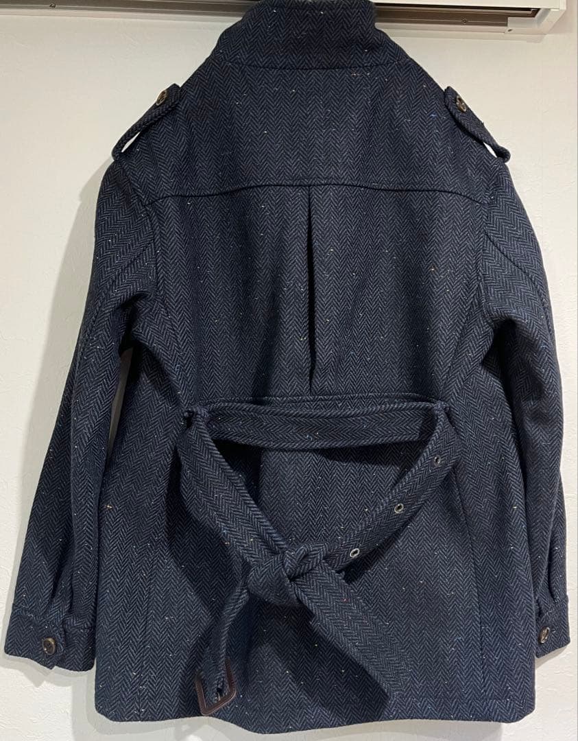 新品 ツイードウール サファリジャケット ネイビーメンズ M ヘリンボーン織り