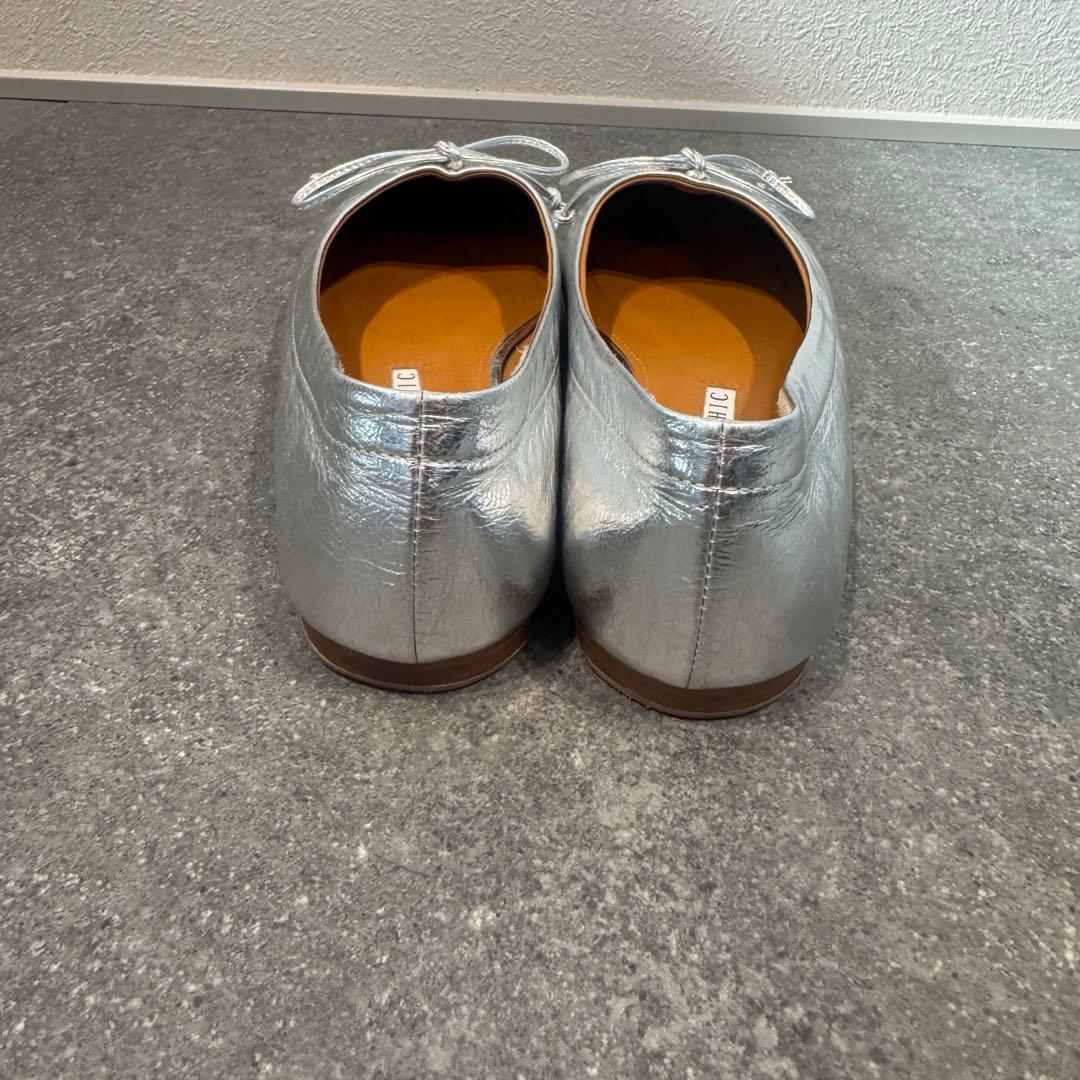 美品ピッピシック希少スクエアトゥバレエシューズ　フラット　シルバーリボン24.5