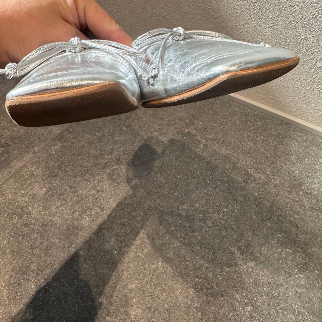 美品ピッピシック希少スクエアトゥバレエシューズ　フラット　シルバーリボン24.5