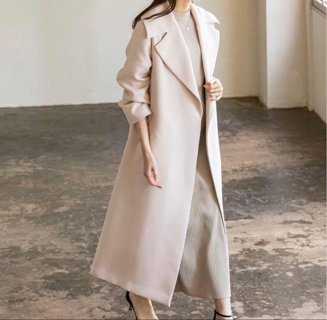 美品 NOBLE ノーブルトリプルクロスワイドカラーロングコート M