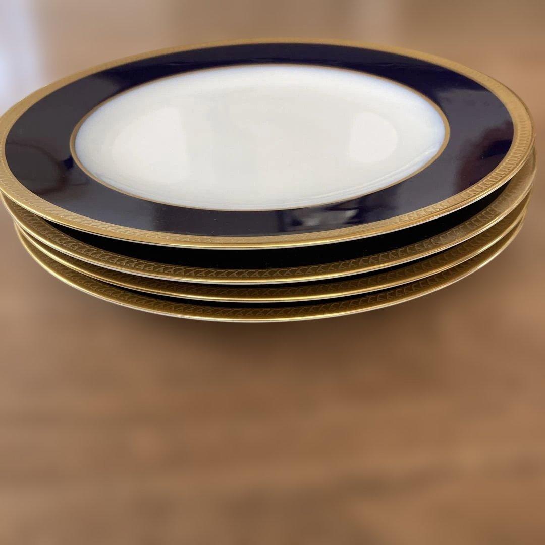 【ひろちゃん】大倉陶園　瑠璃片葉金蝕 20cmプレート4枚