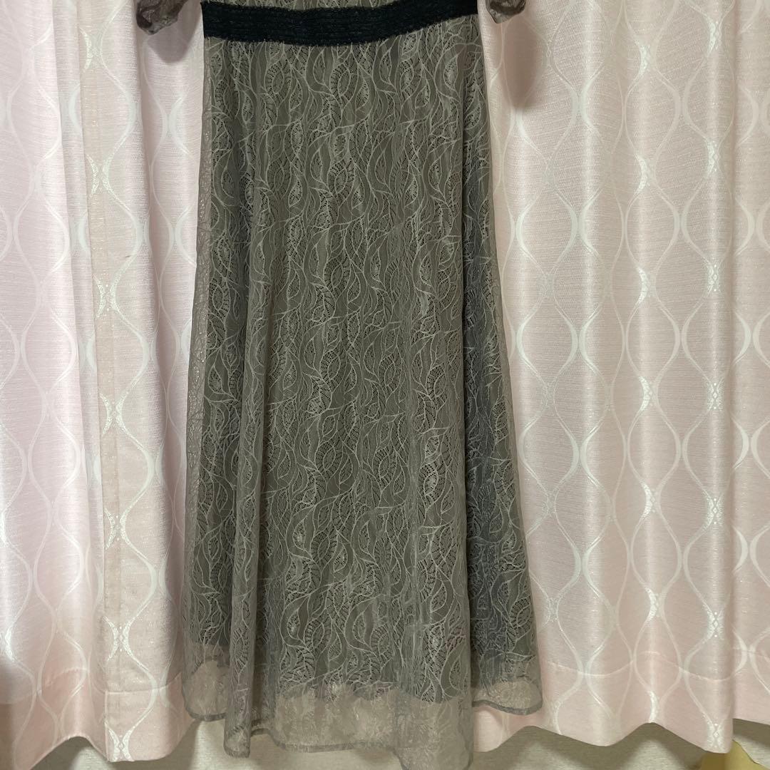 leja ウエストマークパフスリーブ総レースロングドレスワンピース　Mサイズ